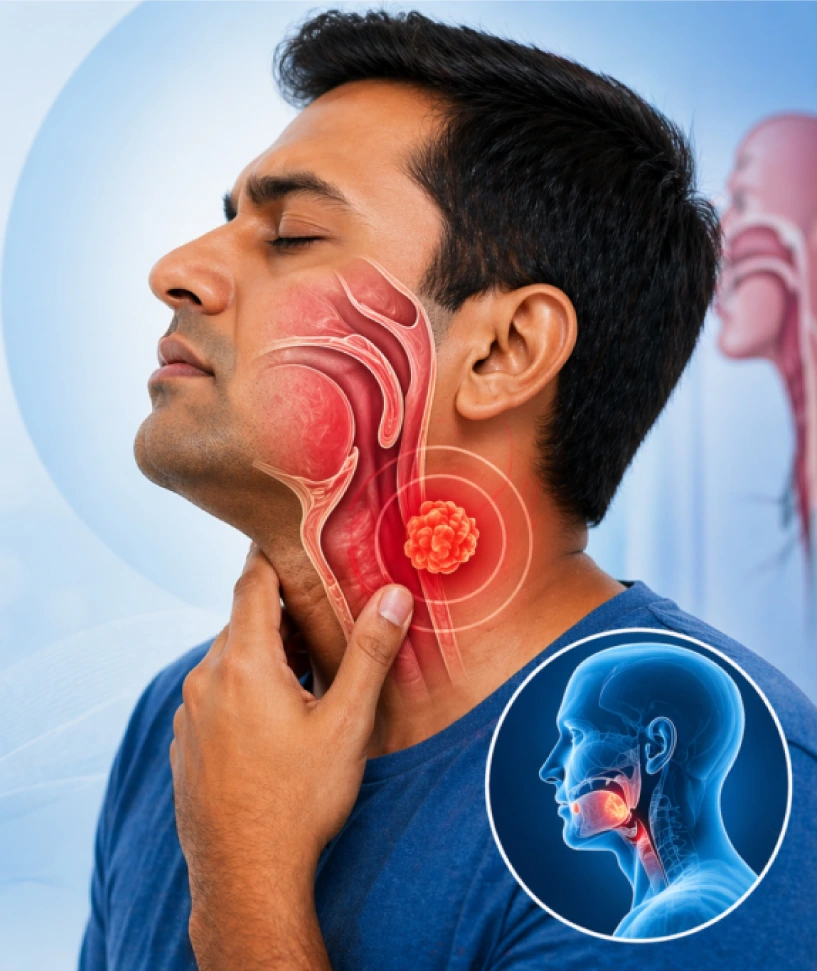 Paciente en tratamiento de radioterapia para cáncer de cabeza y cuello
